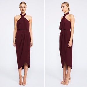 ✨NWT✨ Burgundy SHONA JOY Core Knot Draped Tulip Hem Dress Sz 4